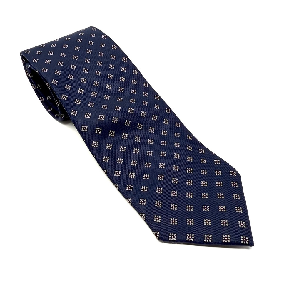 Nottingham 100% All Silk Tie Navy Blue Micro Floral Pattern Hand Sewn Imported‎